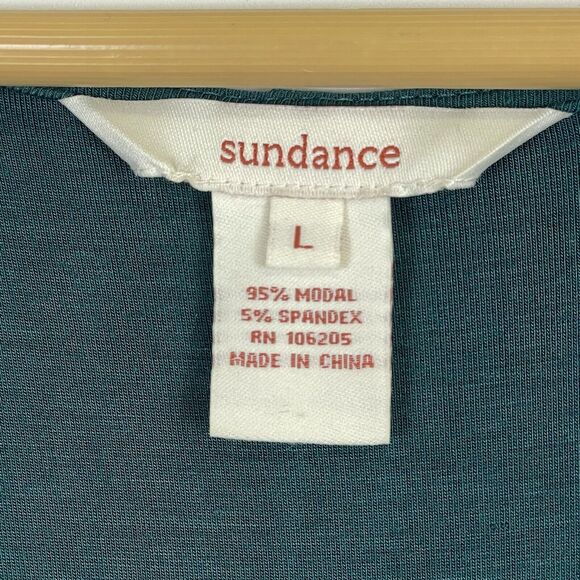 Sundance Green Wrap Front Long Sleeve Ruffle Pullover Stretch Dress Womens Large - Picture 7 of 7